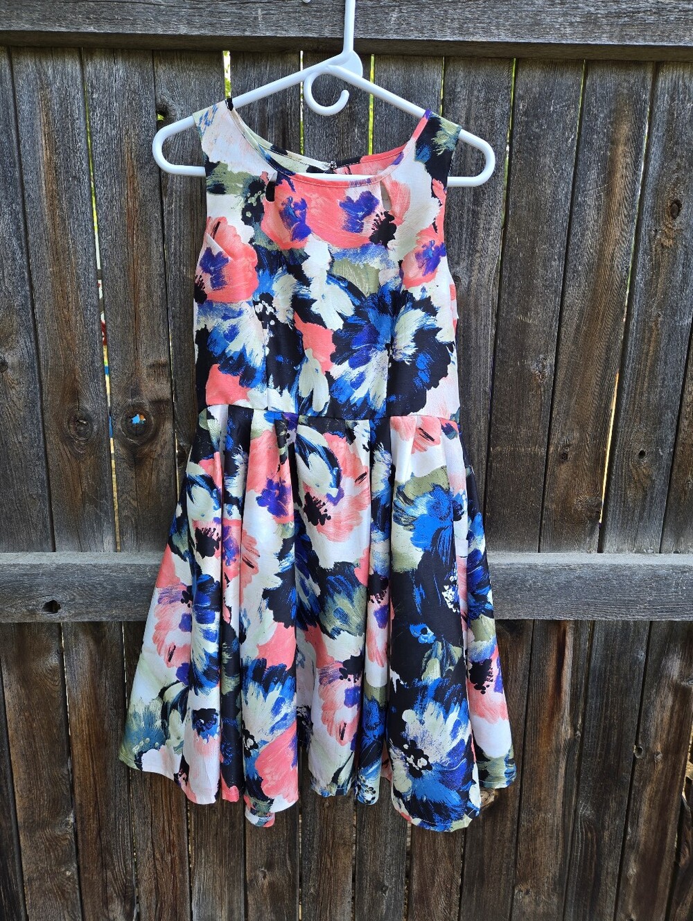 Danny & Nicole Floral Coral and Blue Sleeveless Party Dress Size 6